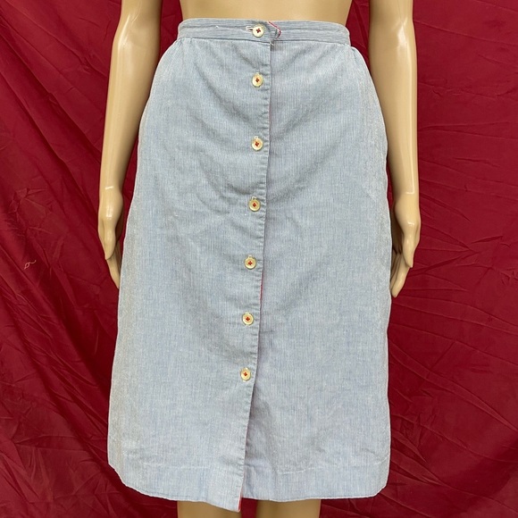 Vintage 70’s Talbott Engineer stripe button front Midi skirt Size 8 - Picture 1 of 8